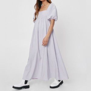 Petite Gingham Print Square Neck Maxi Dress